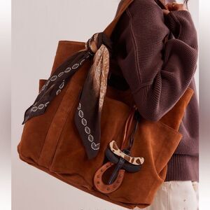 Free People Suede Caravan Tote in Saddle/Cognac
